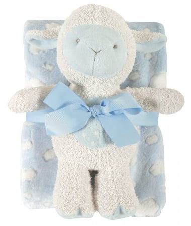 Snuggle Fleece Crib Blanket and Plush Toy Set (Blue Lamb)