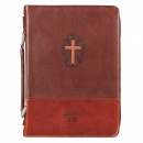 Brown Faux Leather Classic Bible Cover - John 3:16 (Large)