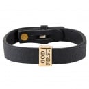 Leather Cuff Bracelet: God First (Black)