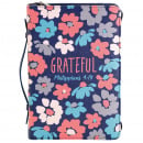 Bible Cover: Grateful (Blue Floral, XL)